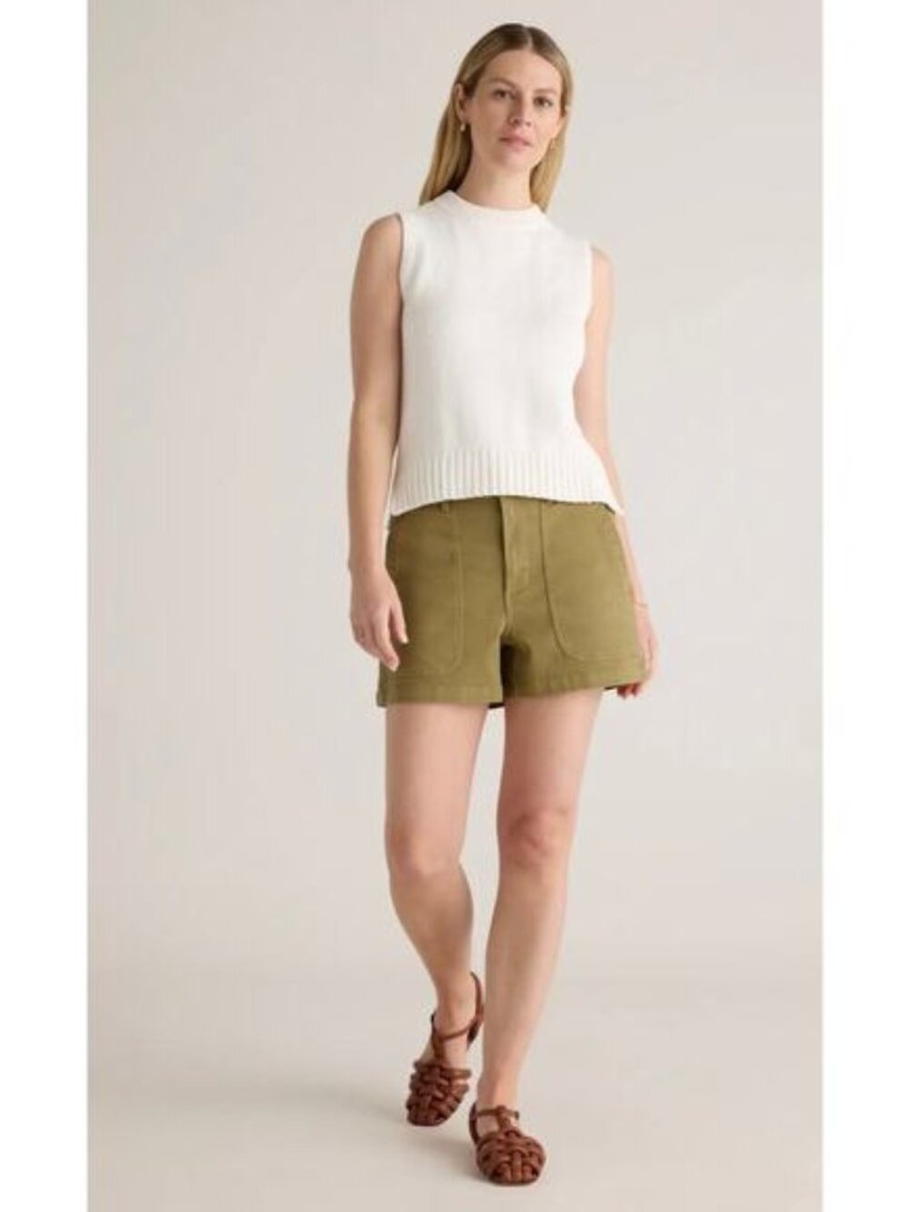 Quince Women's Shorts Organic Stretch Cotton Twill Utility Shorts Olive Green 8